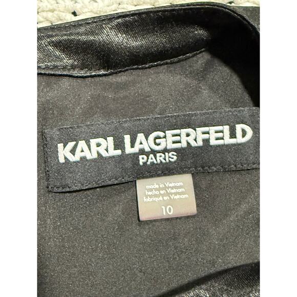 Karl Lagerfeld Paris Tweed Shift Dress Bow Lace Wool Sz 10 Lined Black MSRP $149 - Picture 2 of 15